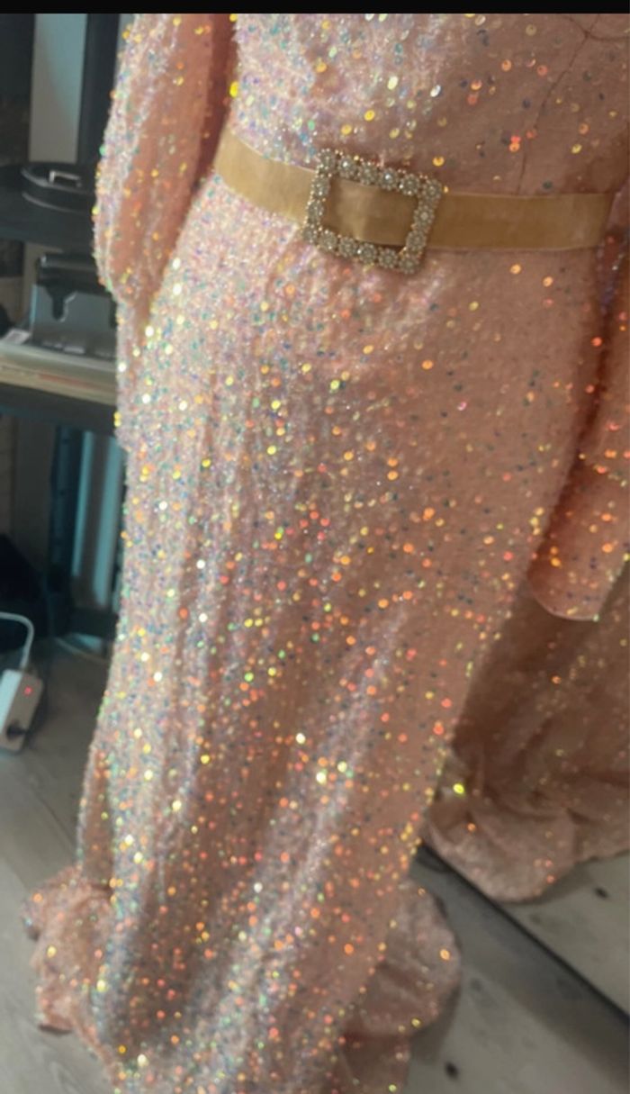robe avec traîne 42 sequin abricot cein strass - photo numéro 9
