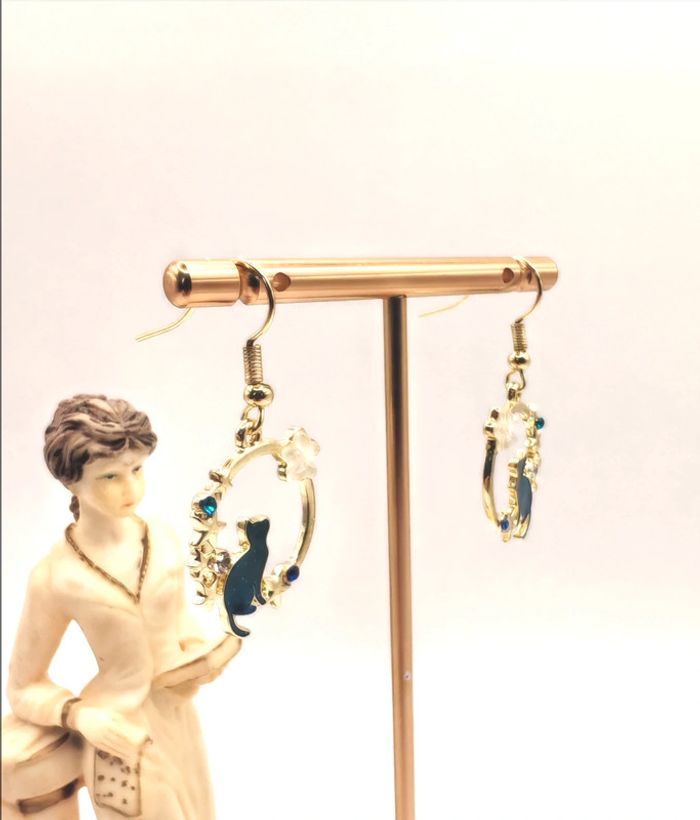 Boucles d'oreilles pendantes Chat - photo numéro 4