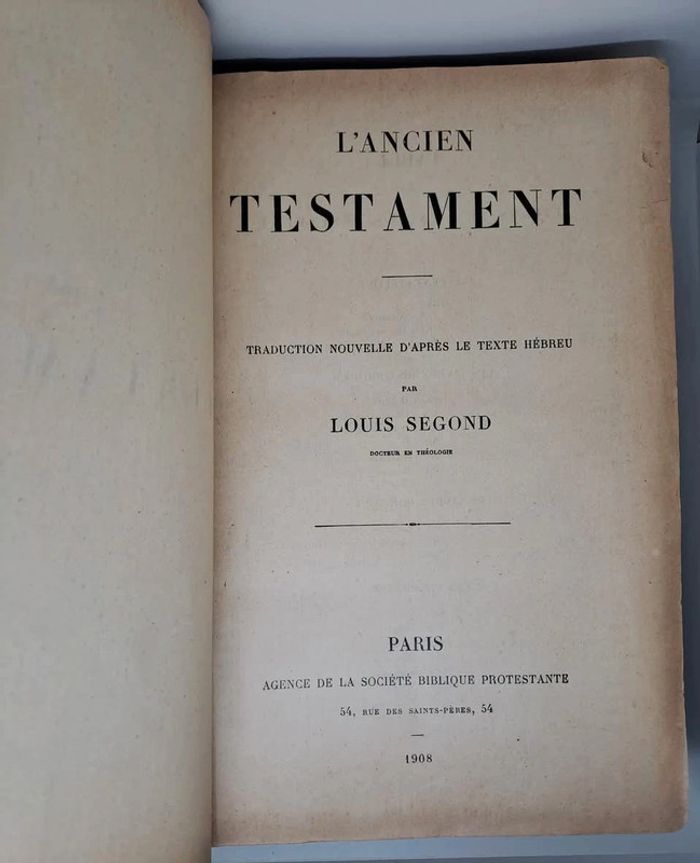 "L'ancien testament", traduction nouvelle d'après le texte hébreu par Louis Segond - photo numéro 2