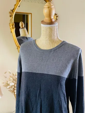 sublime Pull bicolore homme gris fonce et gris clair col rond manches longues livergy