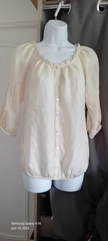 Blouse légère manches 3/4 col frisottis bas élastique crème femme L camaïeu