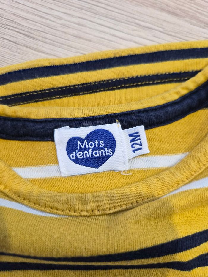 Tee-shirt manches longues à rayures noir et moutarde, Mots d'enfants, 12 mois - photo numéro 3