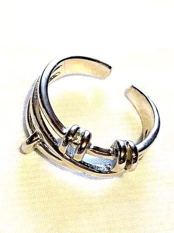 Bague Ouverte Lignes Torsadées 2 Doubles Cercles 1 Simple Cercle Bijou Argenté Fantaisie Femmes