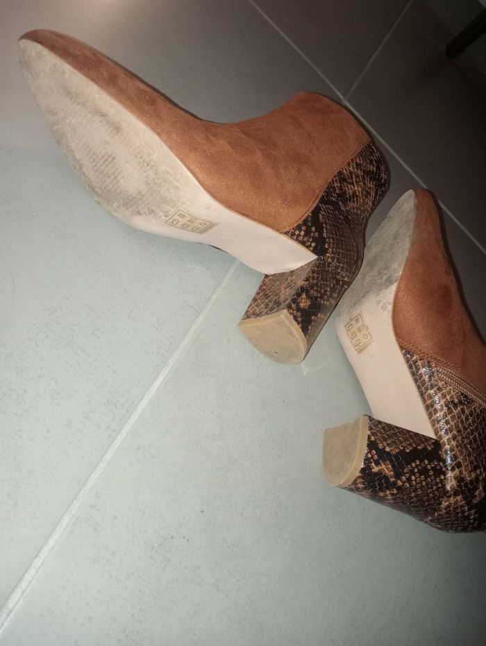 Bottines boots serpent bi matière daim peau de pêche talon - photo numéro 2