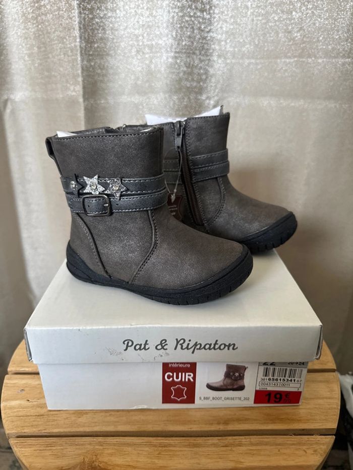Bottines fille Pat & Ripaton – cuir gris – Taille 22 – Neuves