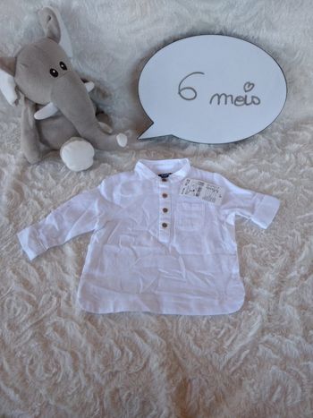Chemise blanche manches longues Garçon 6 mois Kiabi 100% coton