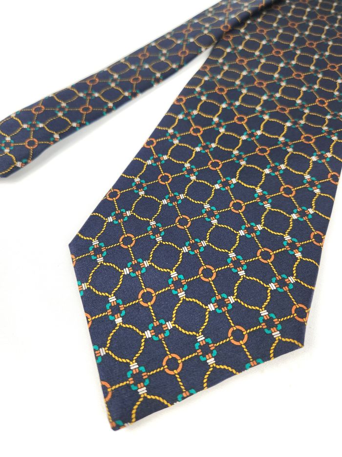 Cravate Francesco Borgia en Soie Motif géométrique Bleu marine - photo numéro 2