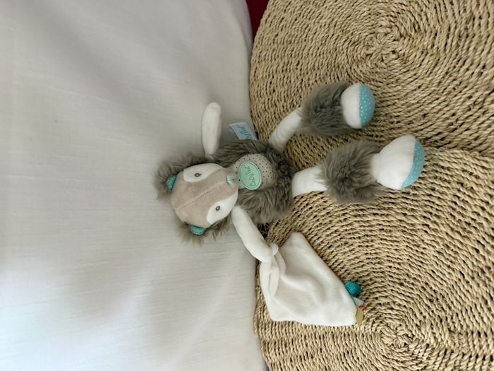 DOUDOU BABY NAT OURS FRISOUNOURS FOURURE GRIS BLANC BLEU MOUCHOIR 30c - photo numéro 4