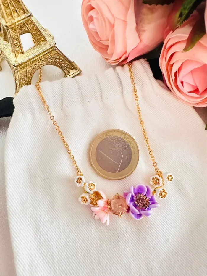 Collier Bill Skinner – Fleurs émaillées & cristaux colorés - photo numéro 2