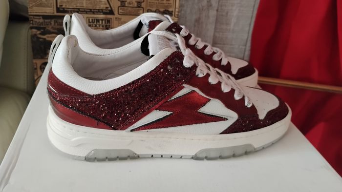 Chaussures femme baskets sneackers T 37 rouge émeraude strass - photo numéro 4