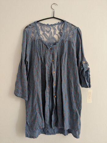 Chemisier lin bleu femme L