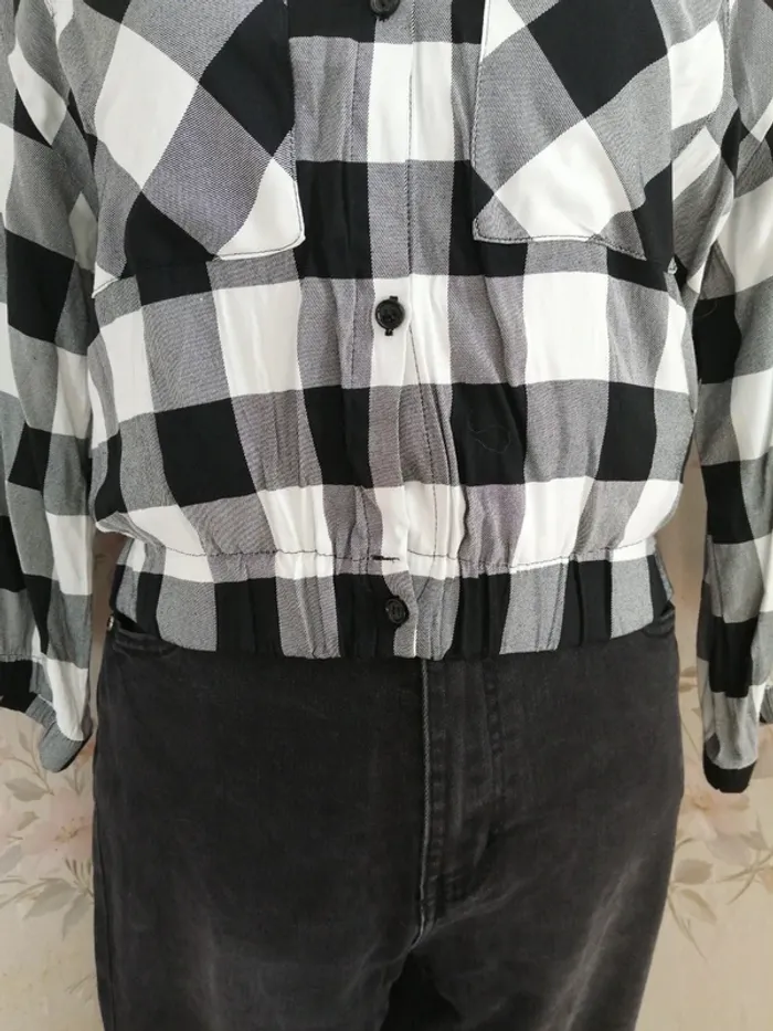 Chemise courte blanche et noire à carreaux manches 3/4 / tally weijl / (XL) - photo numéro 4