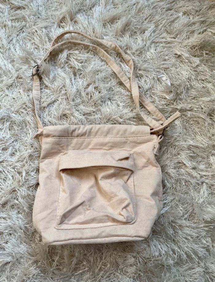 Sac bandoulière beige côtelé vintage