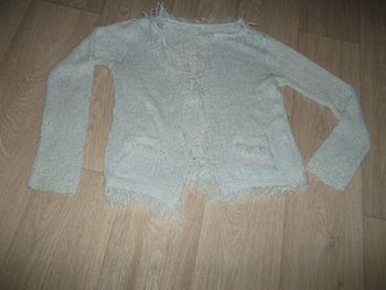 Gilet dégriffé bleu ciel froufrous franges taille 42/44 TBE