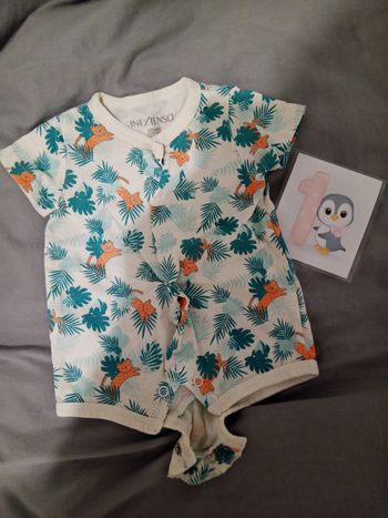 Barboteuse blanche/verte "jungle" _ T.56cm