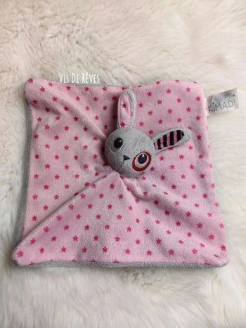 Doudou lapin rose et gris Kimadi