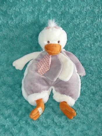 Doudou plat canard blanc violet Bokowski 🐥tbe