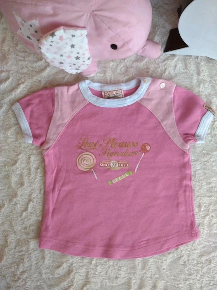 Lot de 2 tee shirt chemise manches courtes Fille 12 mois Levi Strauss signature 100% coton - photo numéro 2