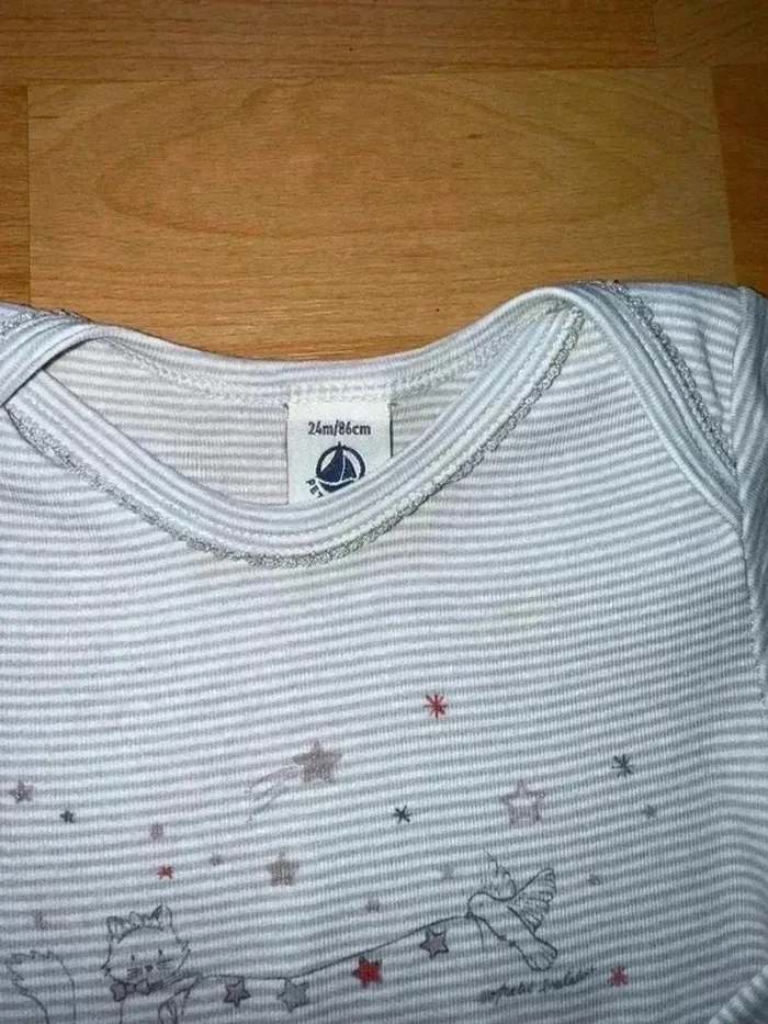 Body Petit Bateau Rayé gris – Taille 2 ans, Très Bon État - photo numéro 2