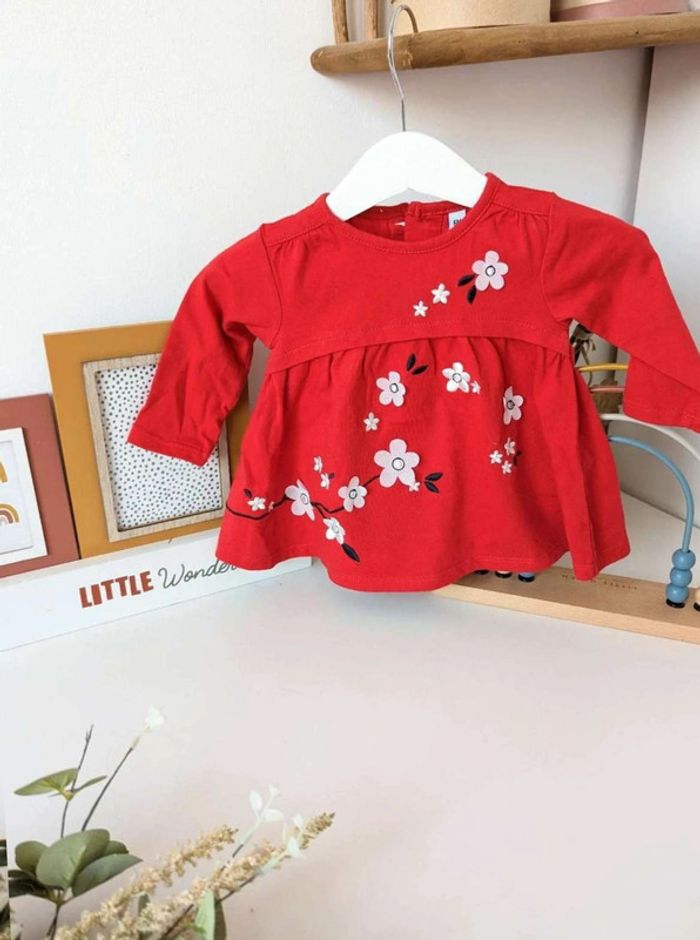 Tunique rouge fleurie 6mois