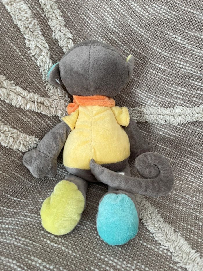 Peluche doudou 28cm Nicotoy singe gris et jaune très bon état - photo numéro 3