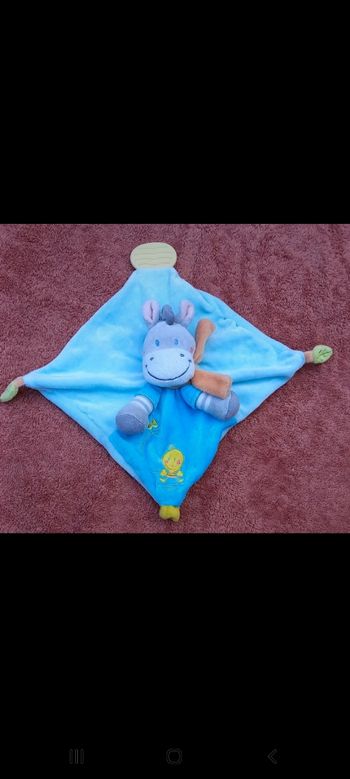 Doudou carré plat ' zèbre- dentition - Poussin jaune -Nicotoy