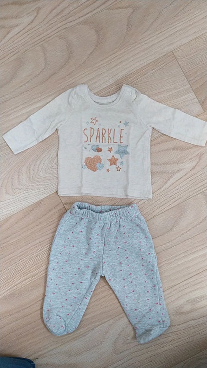 Ensemble gris beige fille 3 mois cœur étoile