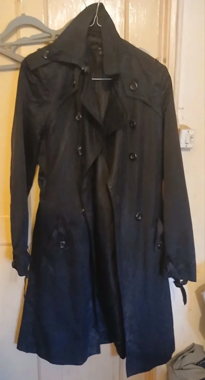 Long manteau noir trench idéal mi saison - photo numéro 3
