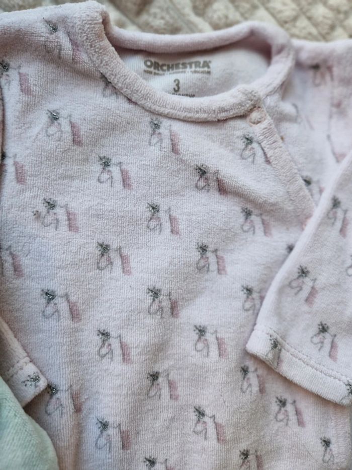 Lot de pyjamas bleu et rose bébé fille 3 mois obaïbi - photo numéro 3