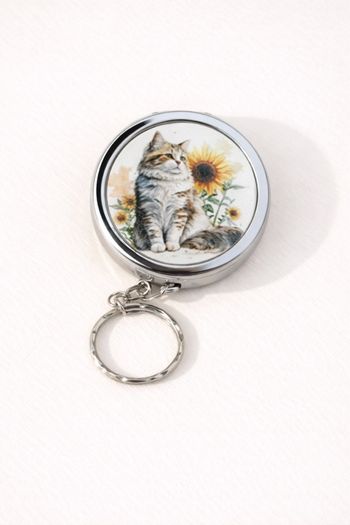 Cendrier de poche motif chat & tournesols – Compact et pratique