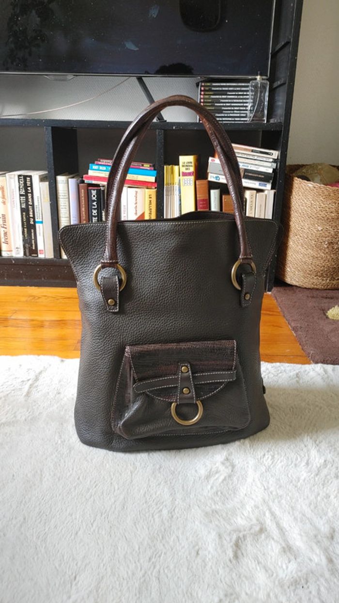 Sac à main en cuir grainé épais excellente qualité marron