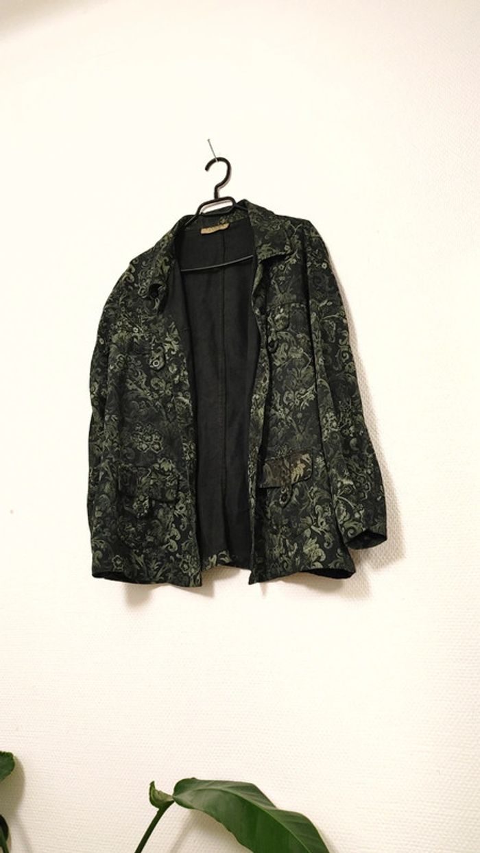 Belle chemise épaisse vintage motif floral feuille couleur vert de la marque Canda - photo numéro 4