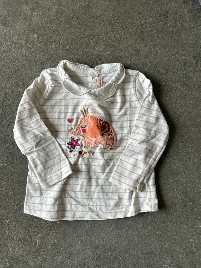 Ensemble salopette + 3 tee-shirt ML fille 9 mois - photo numéro 6