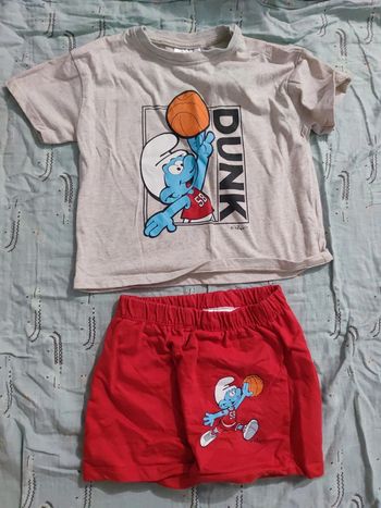 Ensemble t-shirt et short Schtroumpf basketteur T.24 mois