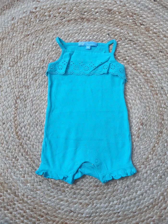 Barboteuse bleue à bretelles TQF 3 mois