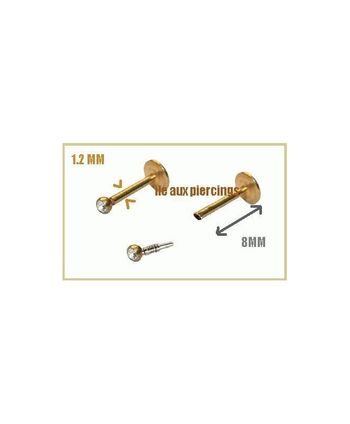 Piercing au labret tragus oreille strass fin blanc discet couleur doré contour levre bouche madona m