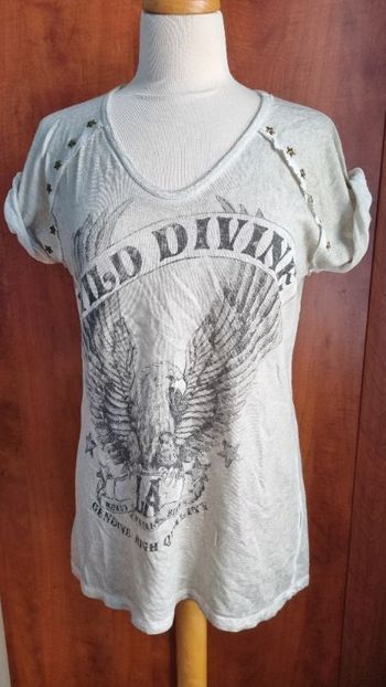 T-shirt gris imprimé aigle (effet vieilli) taille S mixte