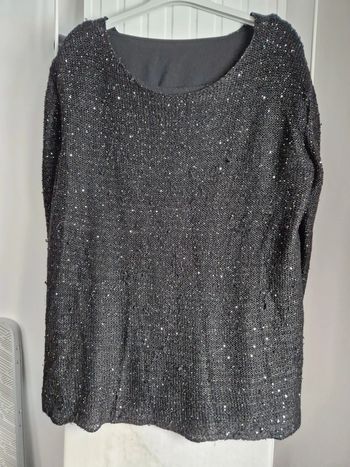 Pull femme manches longues noir sequins L