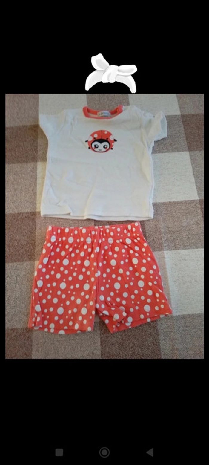Ensemble ts et short coccinelle 74 cm neuf