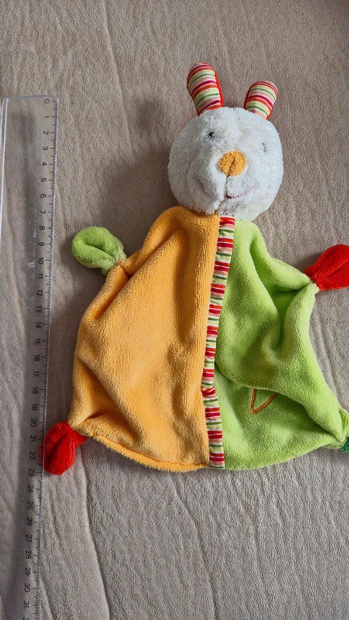 Doudou plat lapin orange et vert baby club - photo numéro 2