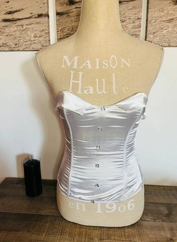 💕 bustier blanc satiné à boutons diamant taille 36 S #sanselle