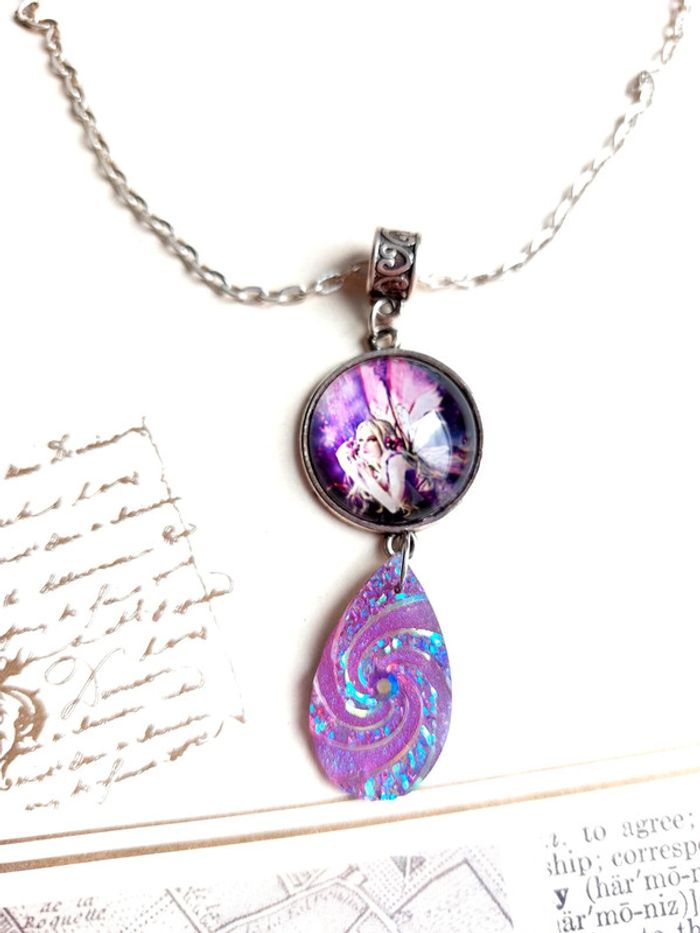 Magnifique collier sautoir avec pendentif médaillon fée - photo numéro 6