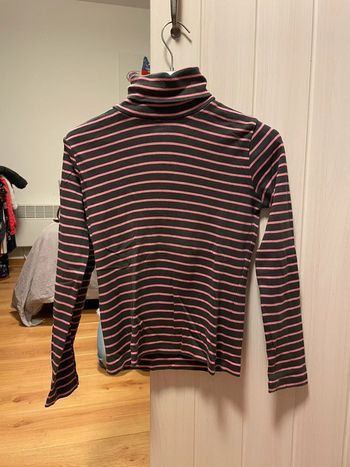 Pull à col roulé Esprit rose et noir ligné taille 140/146