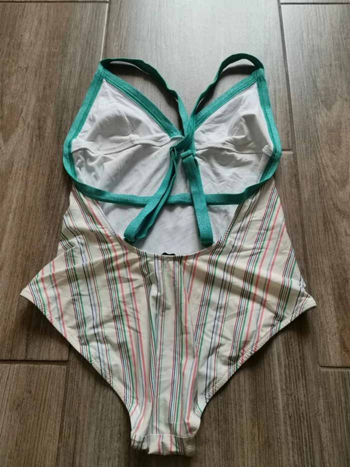 Maillot de bain 1 pièce Princesse Tam Tam Elisa Nalin taille 40 crème à rayures multicolores - photo numéro 2