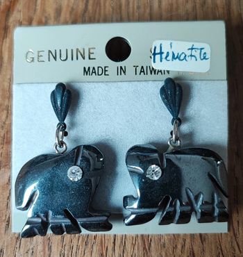 Boucles d'oreilles vintage Éléphants Hématite