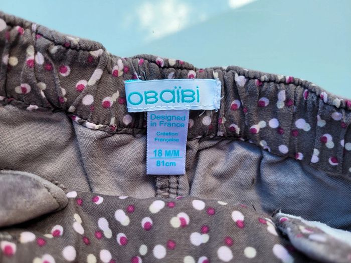 Ensemble Obaïbi, pantalon velours peau de pêche gris/violet, et haut manches longues, 18 mois - photo numéro 10