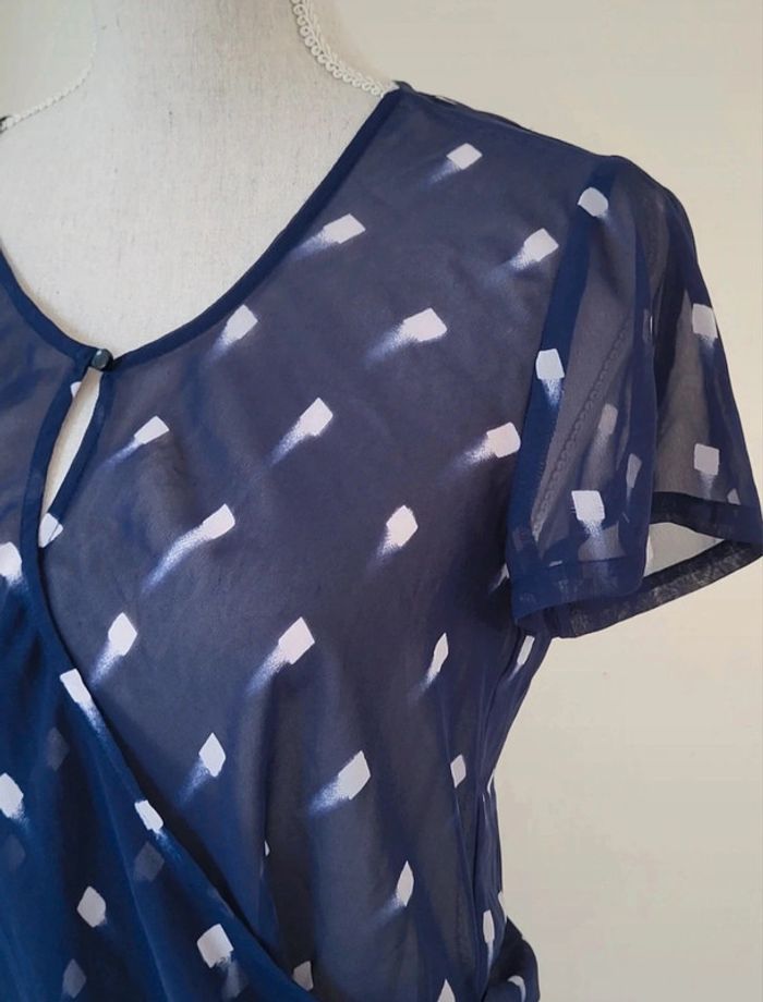 Blouse manches courtes à motifs bleu marine et blanc Mexx Taille 36 38 - photo numéro 5