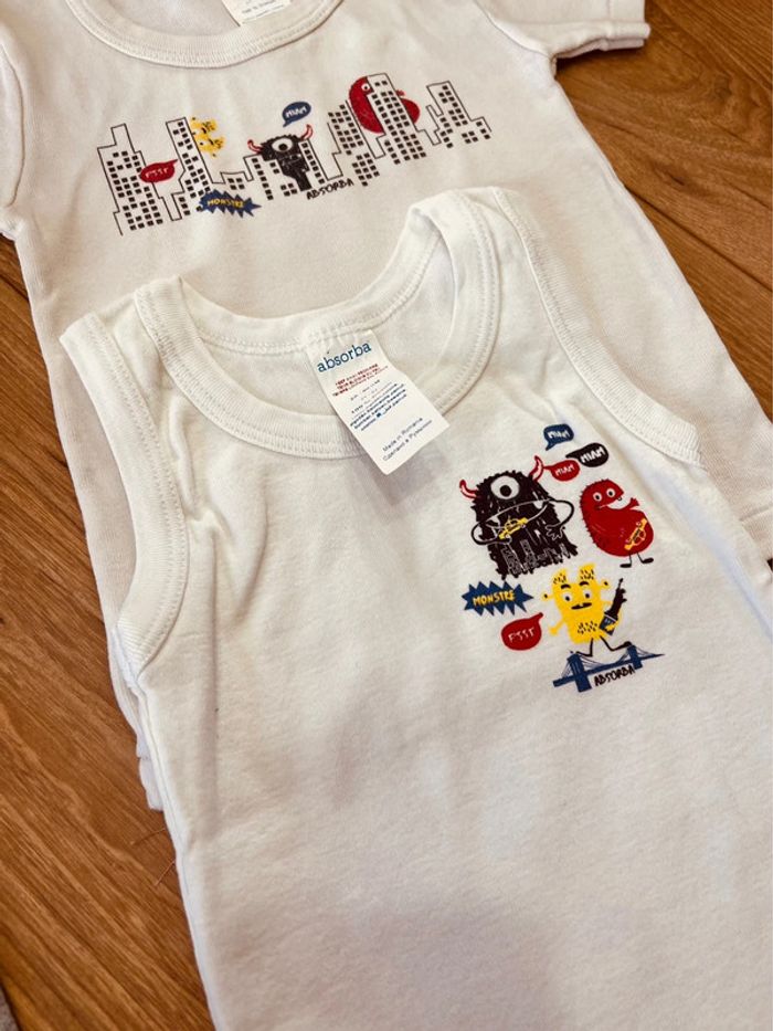 Taille 2 ans lot de 4 maillots de corps été garçon Absorba blanc gris 💙 - photo numéro 4