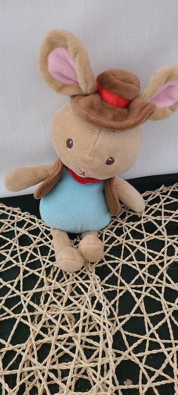 Peluche lapin SERGENT MAJOR Licowboy cowboy marron bleu Ideal Promotion 25 cm