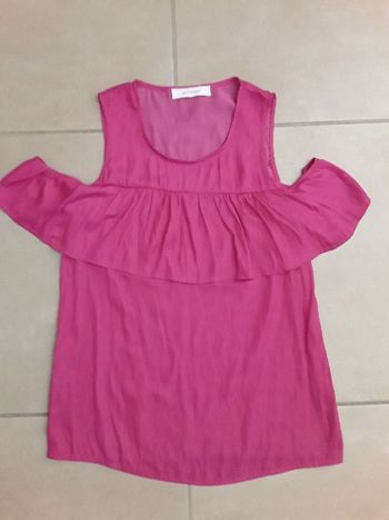 Blouse volantée sans manche fuschia femme S PROMOD TBE
